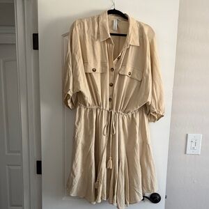 Chic Beige Midi Dress with Button-Down Front